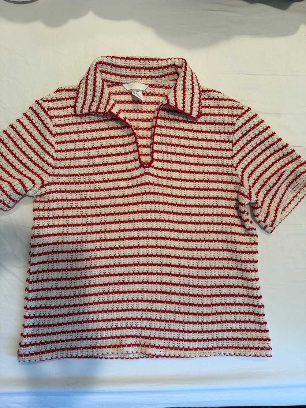 H&M Red and White Striped Crochet Polo Top & Shorts Set - Picture 2 of 10